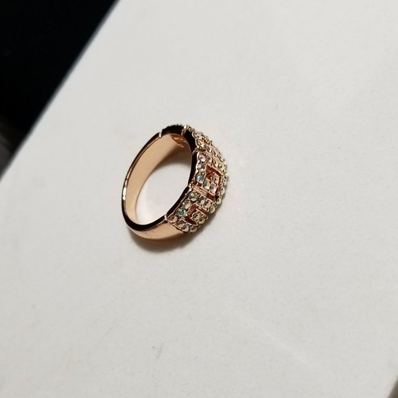 Rose Gold Plated Greek Key Ring Sparkle Sw New Old Stock - Picture 4 of 9